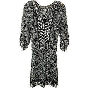 Whimsigoth Bohemian Black White Mosaic Pattern Summer Spring Hippy Dress CacheXS